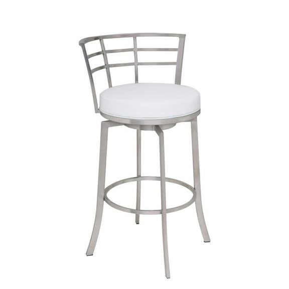 Armen Living Viper 26" Faux Leather Counter Stool in White/Stainless Steel
