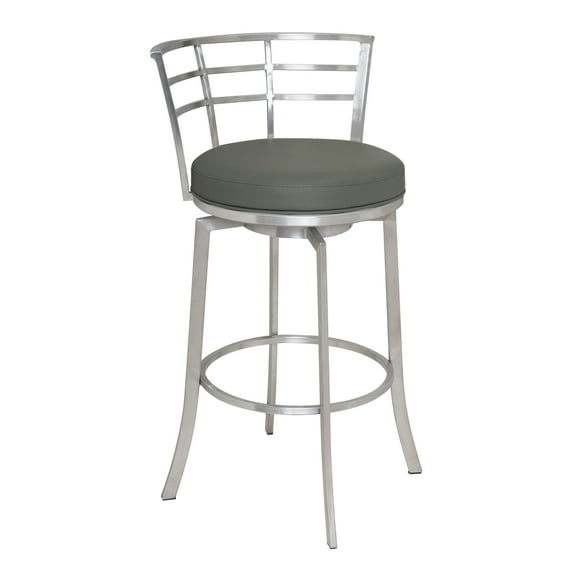 Armen Living Viper Barstool, Brushed Stainless Steel Finish with PU Upholstery
