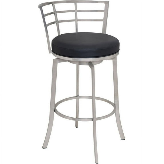 Armen Living Viper Barstool, Brushed Stainless Steel Finish with PU Upholstery