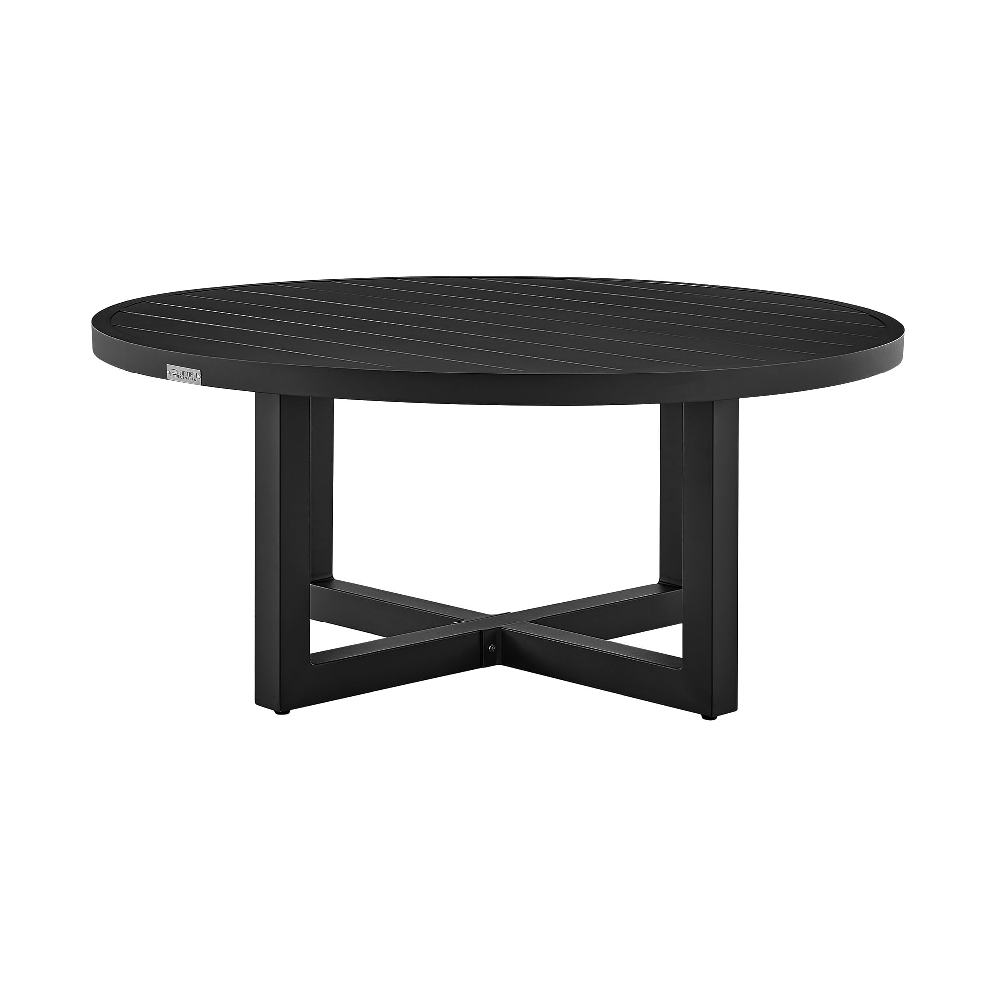 Armen Living Weather-Resistant Round Aluminum and Fabric Coffee Table, Black