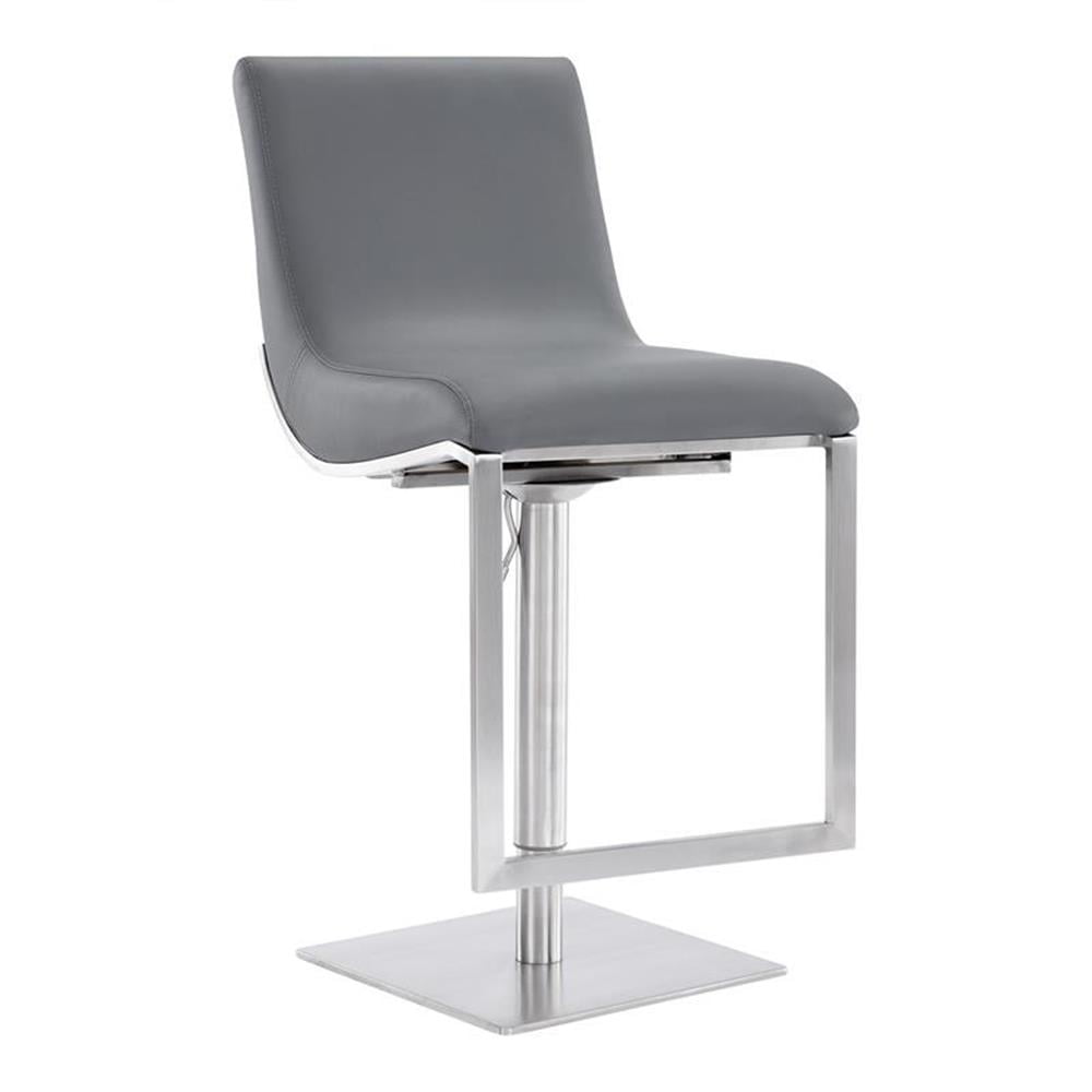 Armen Living Wezen Contemporary Faux Leather Swivel Adjustable Bar Stool in Gray
