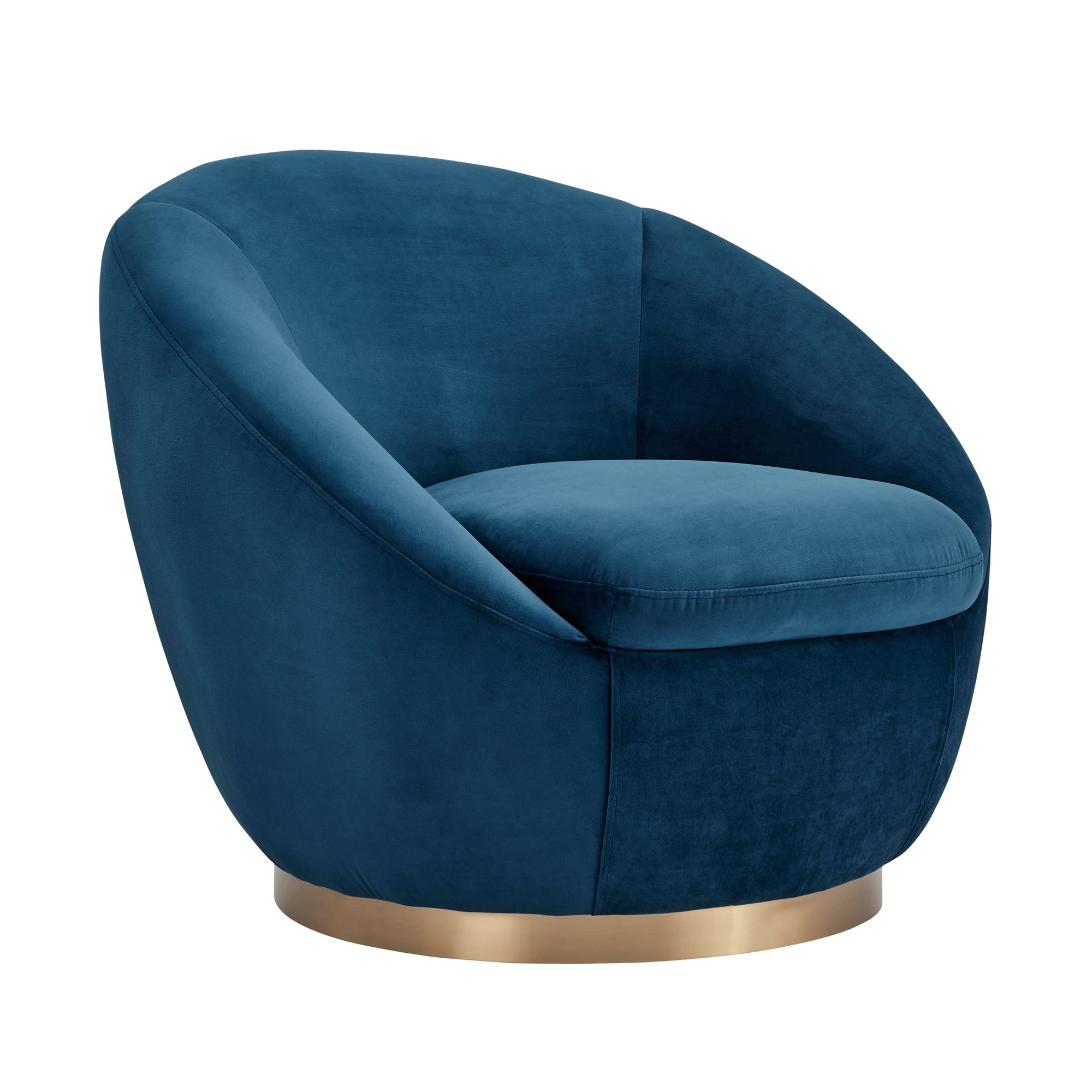 Armen Living Yves Modern Velvet Swivel Accent Chair in Navy/Gold