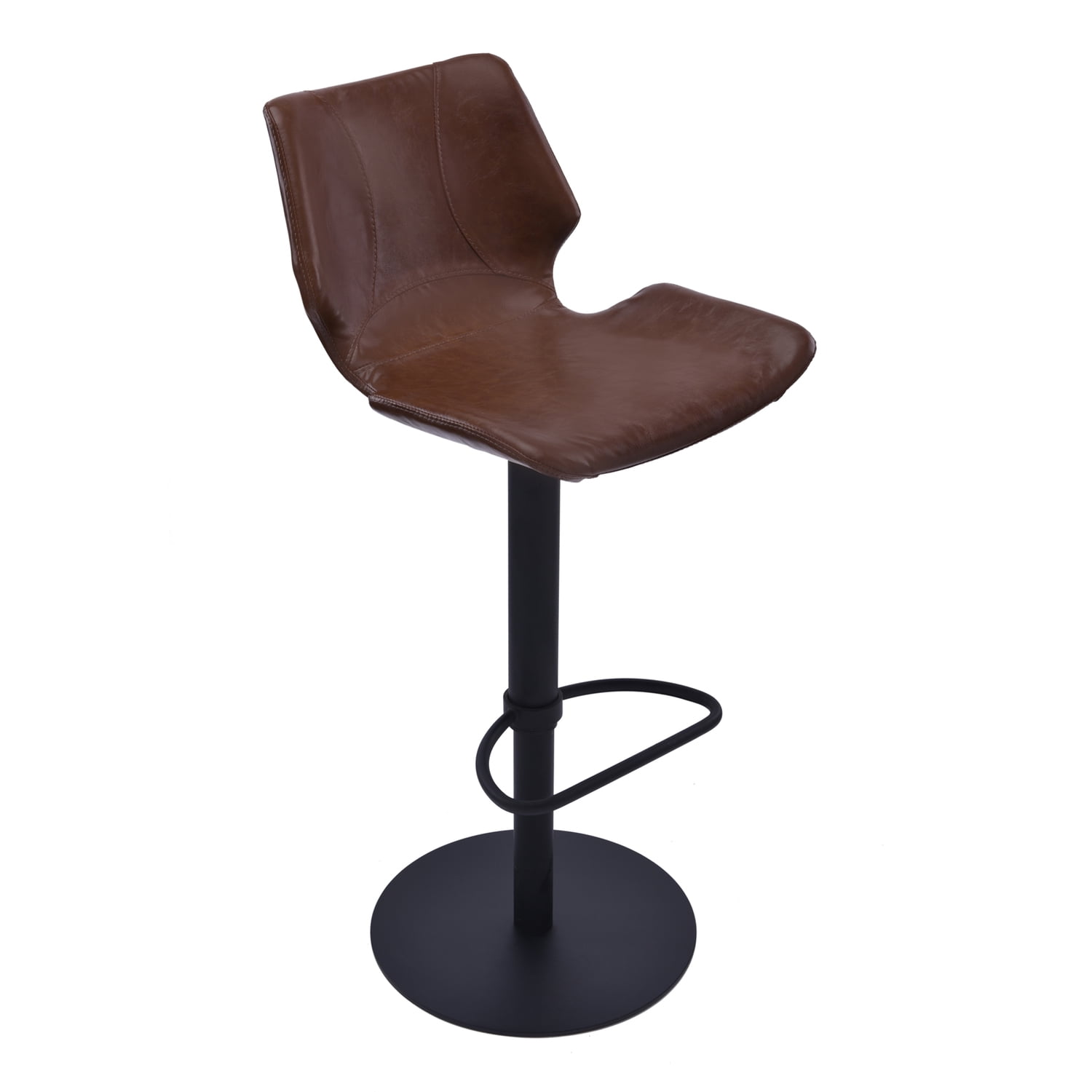 Vintage Coffee Faux Leather Adjustable Swivel Bar Stool with Black Metal Base