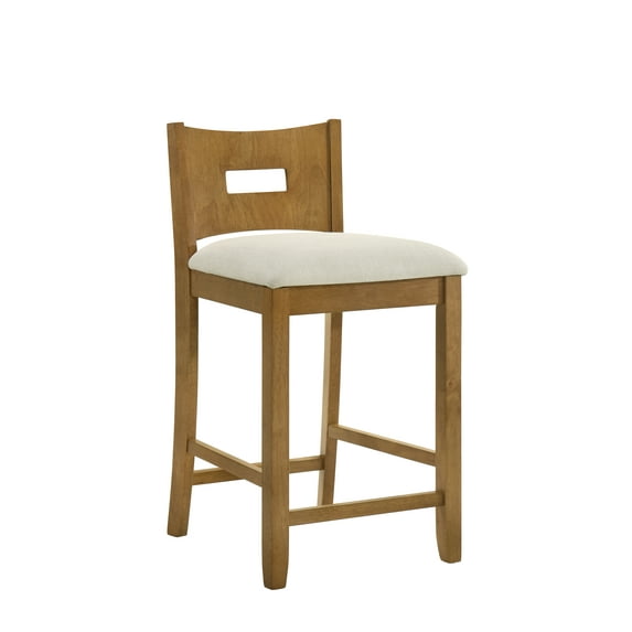 Armen living Ren 30 in. Amber Glow Bar Height Rubberwood Barstool with Ivory Fabric Seat