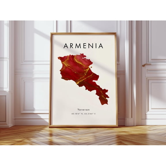 Armenia Map Poster Red and Gold Asia Wall Art Print Home Decor Geography Map Gift Wallpaper
