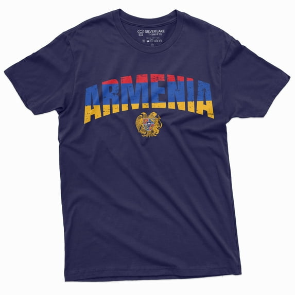 Armenia T-Shirt Armenian Flag Hayastan Tee Shirt Mens Independence Day Coat Of Arms Tee (Medium Navy Blue)