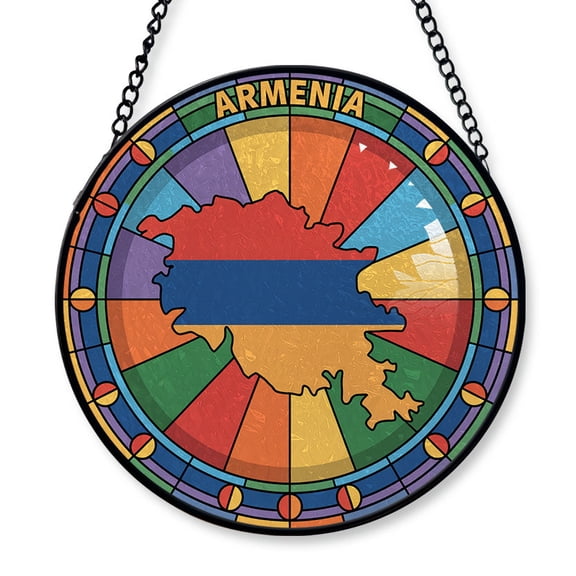 Armenia Travel Decor Suncatcher Stained Glass Window Hanging, Gift for Traveller, Collection of Country Travel Souvenirs for Family and Friends, Armenia Map and Flag Décor