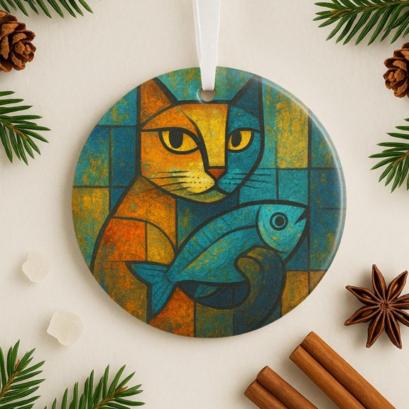 Armenian Cat Ornament with Armenian Van Cat Ornament Pet Art Painting Style Ceramic Cat Christmas Tree Decoration Cat Mama Gift Idea