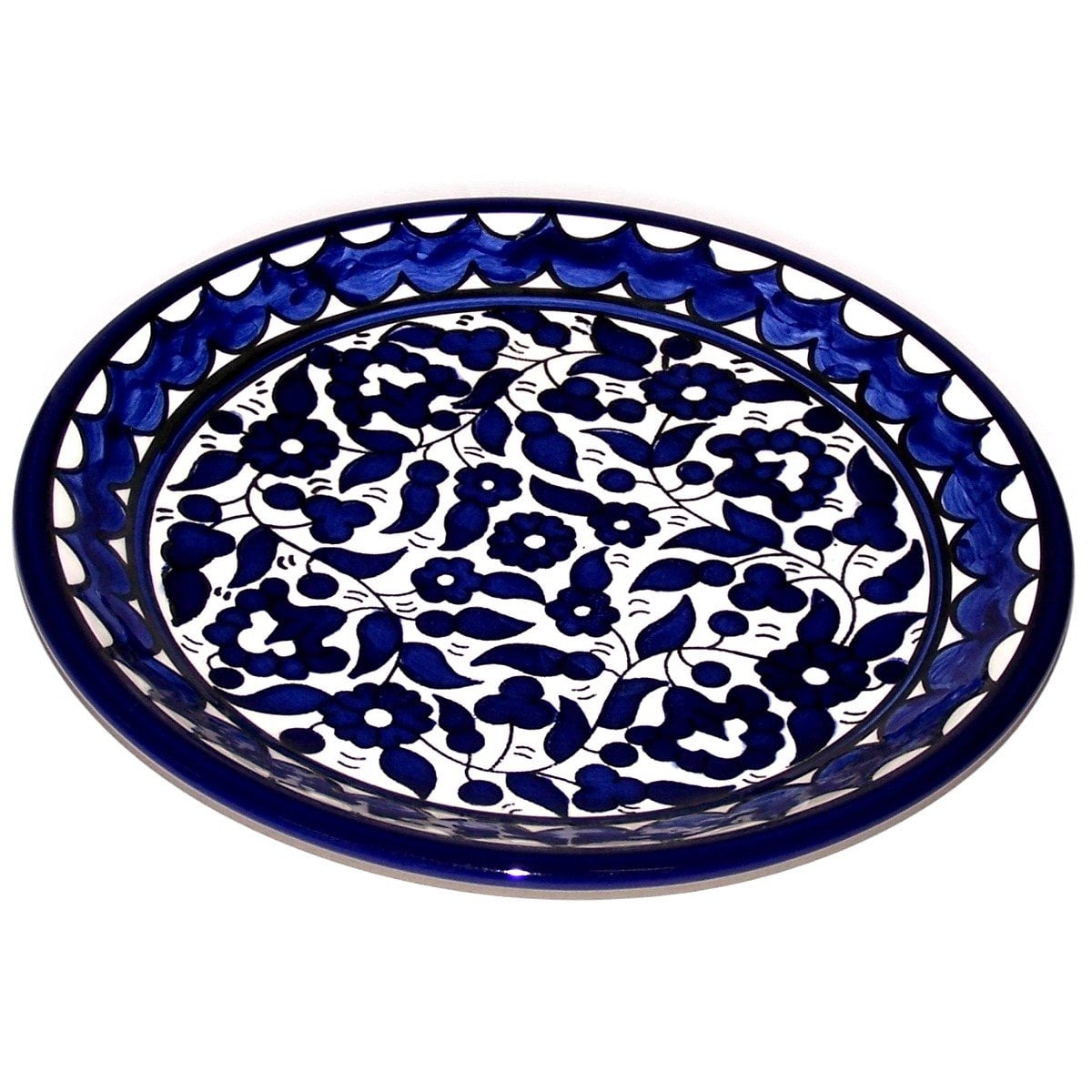 Blue and White Hand-Painted Ceramic Round Decorative Plate