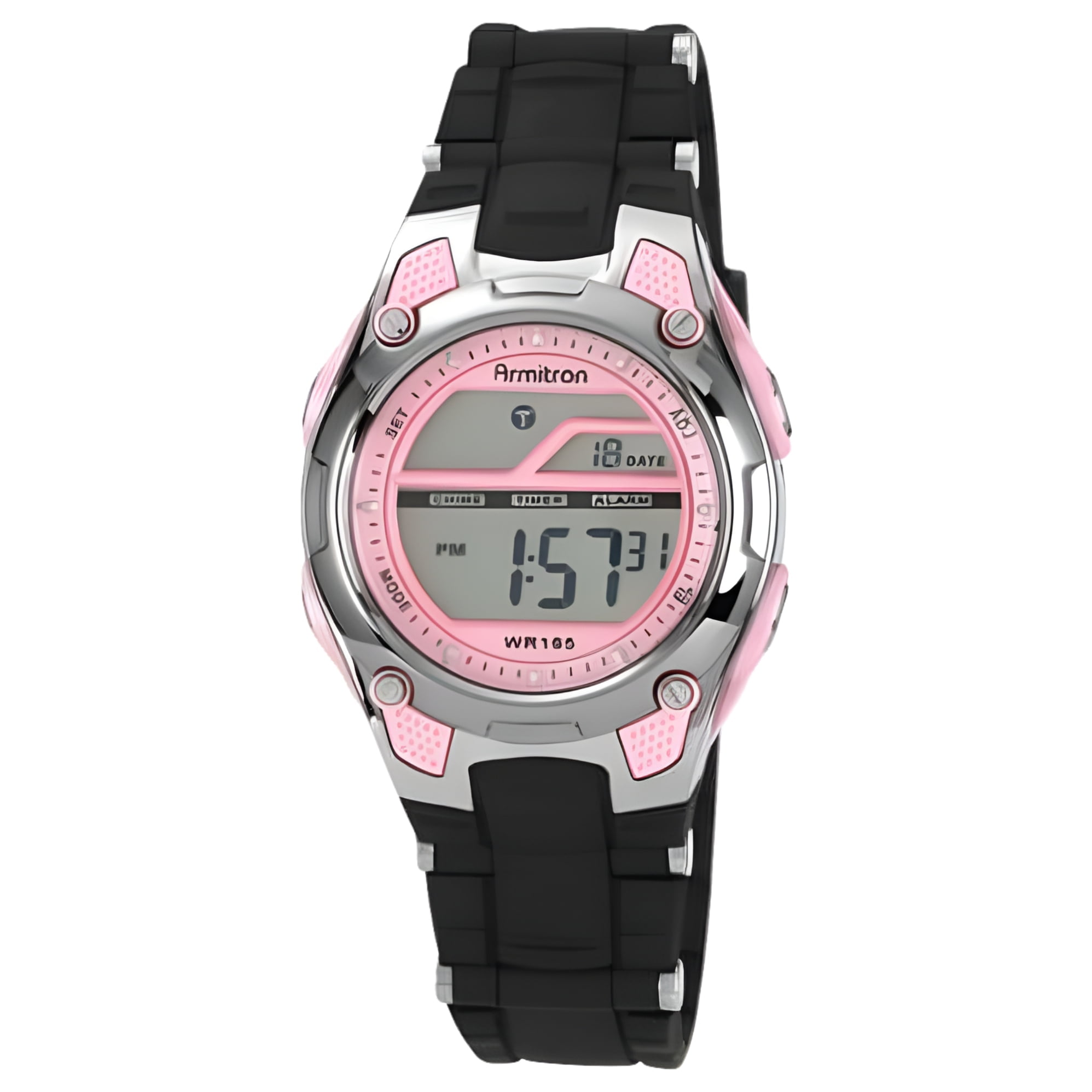 ARMITRON 45-6984PNK Womens Pink Case Watch With Black Strap LCD Display