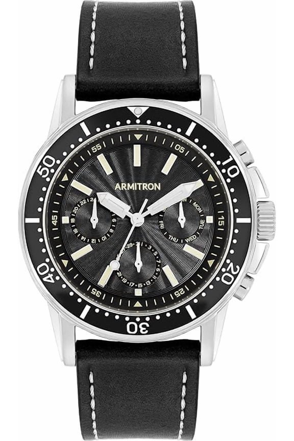 Black Bezel Black Leather Analog Chronograph Mens Watch