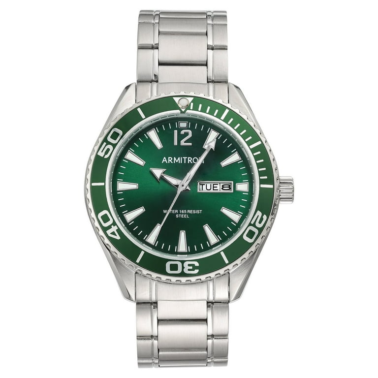 Armitron Men's 20mm Silver-Tone Bracelet Wristwatch, Green Sunray