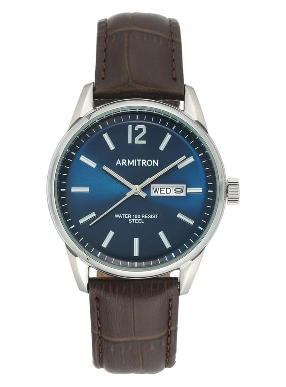Armitron Men's Day Date Brown/Blue Leather Strap Dress Watch
