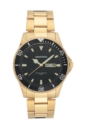 Men's Gold-Tone and Black Day Date Dress Watch