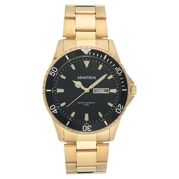 Armitron Men's Gold-Tone and Black Day Date Dress Watch