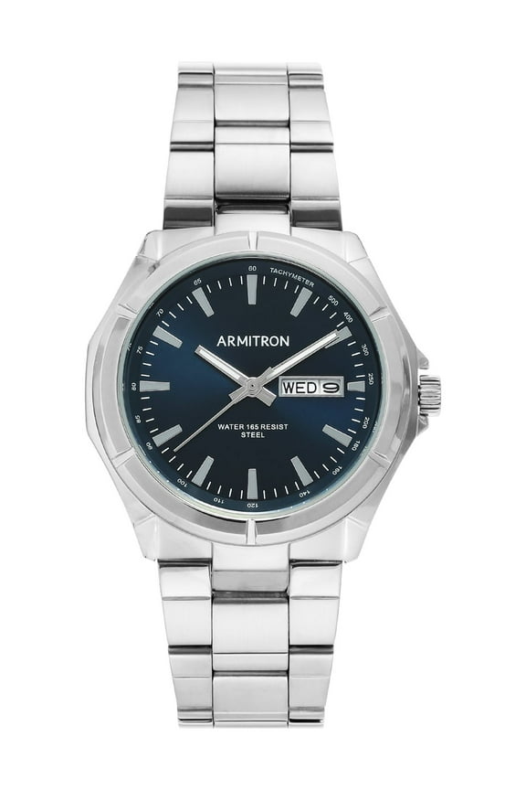 Men's Silver-Tone and Blue Day Date Dress Watch
