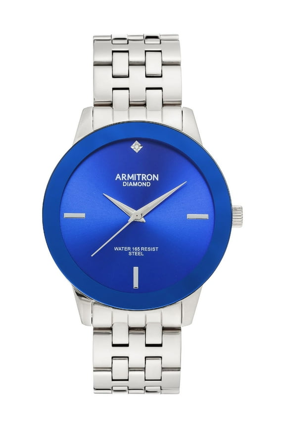 Men's Silver-Tone Wristwatch with Blue Diamond Dial