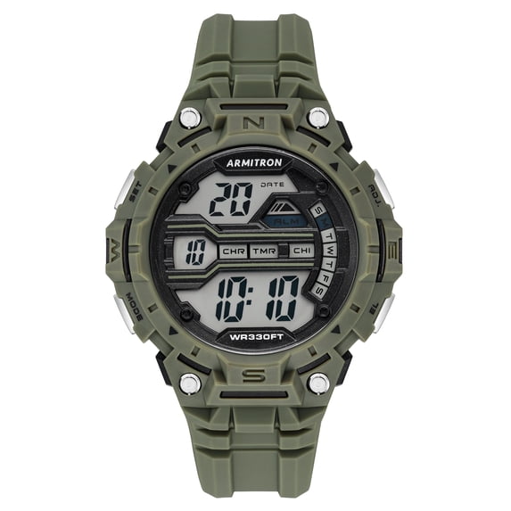 Armitron Unisex Dark Green Resin Digital Sport Watch Featuring Day-Date ...
