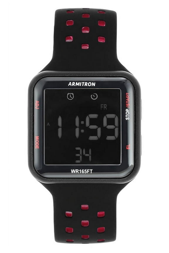 Unisex Adult Sport Black Red Square Wristwatch with Silicone Band