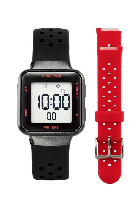 Unisex Adult Sport Wristwatch with Black Square Dial and Red Strap