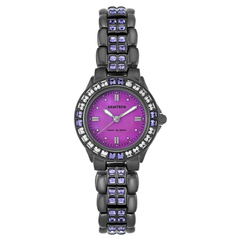 Armitron Women s Purple Crystal Accented Gunmetal Bracelet Watch