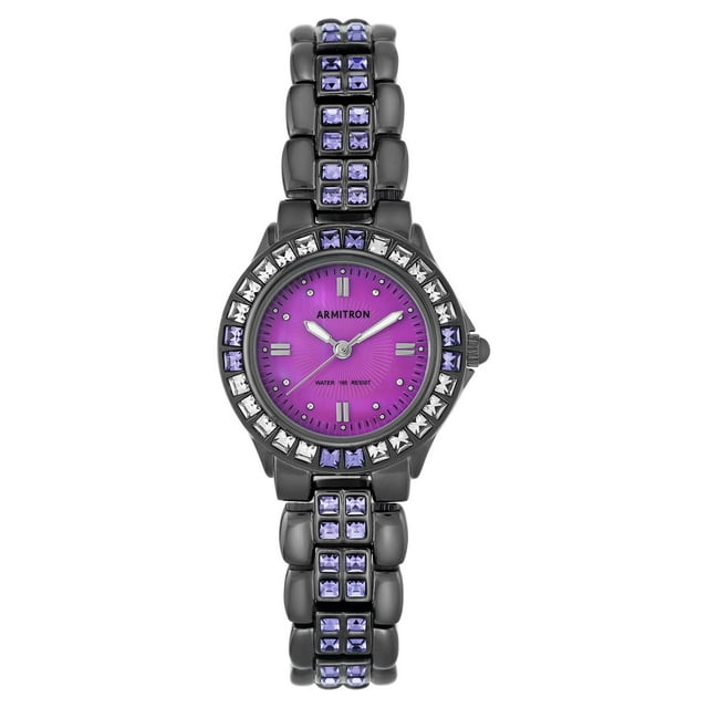 Armitron Women's Genuine Crystal Accented Watch, Gunmetal/Purple