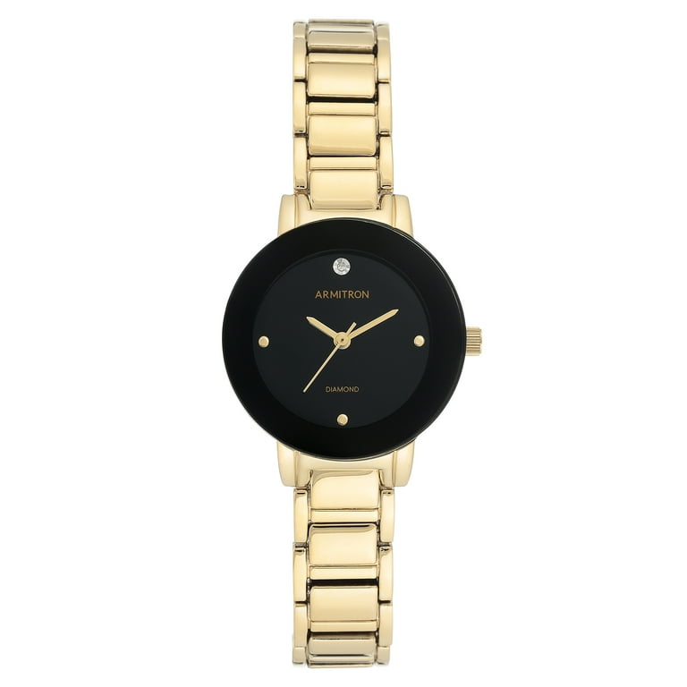Armitron Women's Gold-Tone and Black Diamond Dial Dress Watch