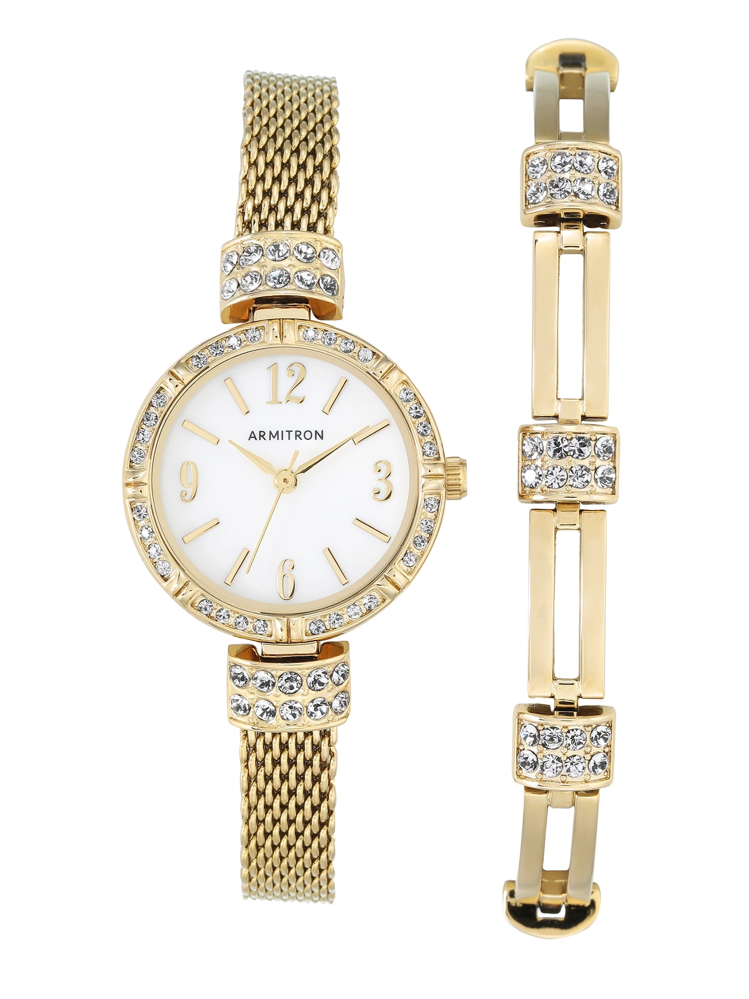 ARMITRON Genuine Crystal Accented Watch and Bracelet Set Athena Watch & Bracelet Set™ | 18mm, Blue Sunray, Silver  main image 4