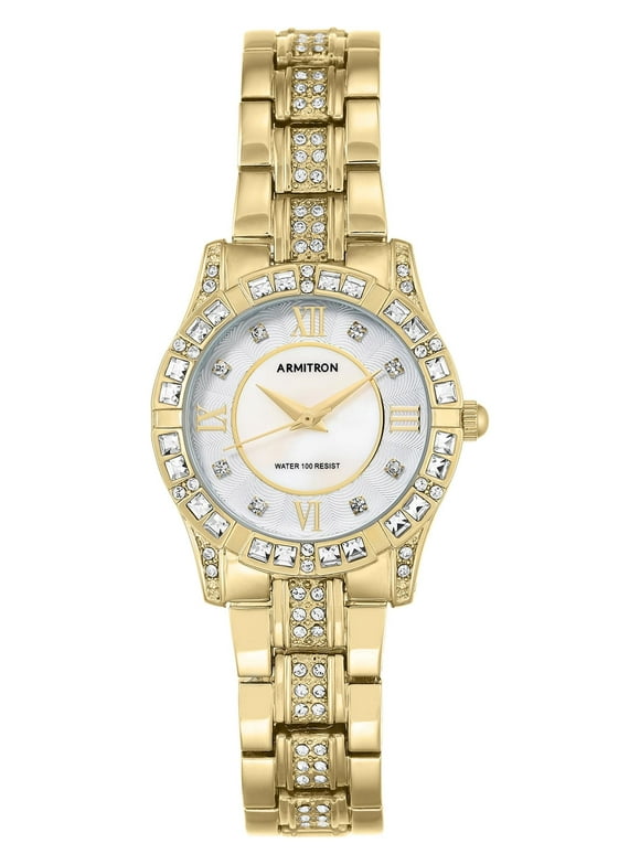 Armitron Women's Mother of Pearl and Gold-Tone Genuine Crystal Dress Watch