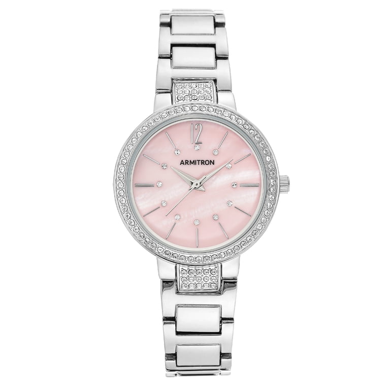 Armitron Womens Silver Pink Genuine Crystal Accented Bracelet Round Luxury Watch Armitron Womens Silver Pink Genuine Crystal Accented  main image 2