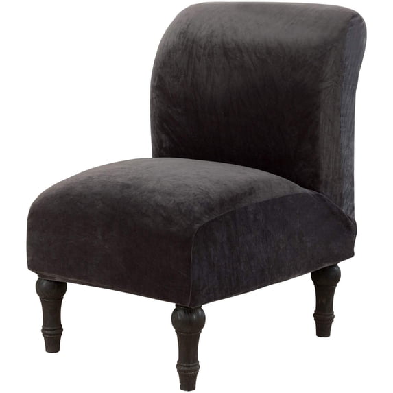 Armless Accent Chair Cover, Stretch Armless Slipper Chair Slipcover Soft Velvet Fabric Armless Chair Cover Slipcover Furniture Protector for Living Room Hotel (Dark Grey 1Pcs)