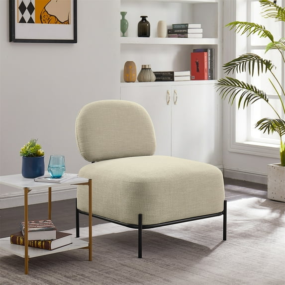Armless Accent Chair,Modern Upholstered Living Room Chair with Metal Frame and Thick Cushion,Comfy Armless Side Chair,Leisure Reading Chair Single Lounge Chair for Bedroom Living Room Office,Beige