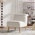 thumbnail image 1 of Armless Accent Chair, Upholstered Chair, Chenille Accent Chair with Rubber Wood Legs, Ivory for Living Room, Bedroom, Office, 1 of 11