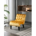 thumbnail image 1 of Tufted Accent Chair, Velvet Single Sofa Chair with Wave Seat Cushion, Comfy Upholstered Living Room Chairs with Rubber Wood Legs for Reading Room, Bedroom, Club, Mustard, 1 of 7