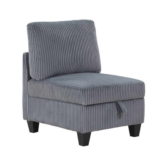 Armless Chair with Storage, Dark Gray Corduroy Chair, Modern Living Room Modular Seating, Single Accent Chair for Small Spaces, 25" Wide