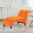 thumbnail image 1 of Armless Chaise Lounge, Fabric Upholstered Leisure Accent Chair with Solid Wood Legs, Modern Button-Tufted Armless Sofa Couch Recliner for Indoor Living Room Bedroom Office, Orange, 1 of 7
