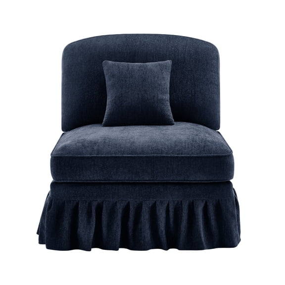 Armless Chenille Sofa With 1 Pillow Modern Blue Modular Couch For Small Apartments Easy Assembly Removable Ruffles Design