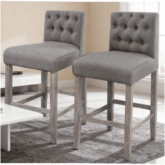 Armless Counter Stools with Tufted Wingback, Gray Upholstered Foam Kitchen Bar Chairs
