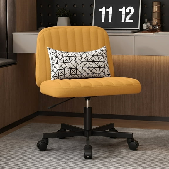 Armless Criss Cross Chair Comfy Home Office Chair with Wheels Home Office Desk Chair Computer Chair Vanity Chair for Makeup Room, Living Room Chairs (Shell Shape+ Wheels, Yellow)