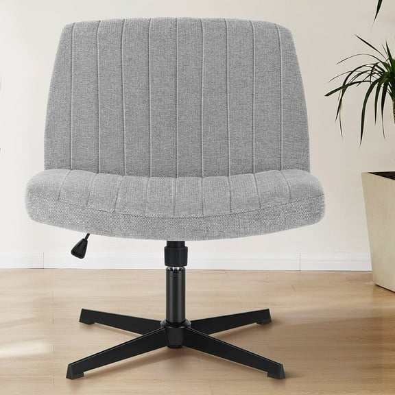 Armless Criss Cross Legged Office Chair, Desk Chair No Wheels, Fabric, Gray