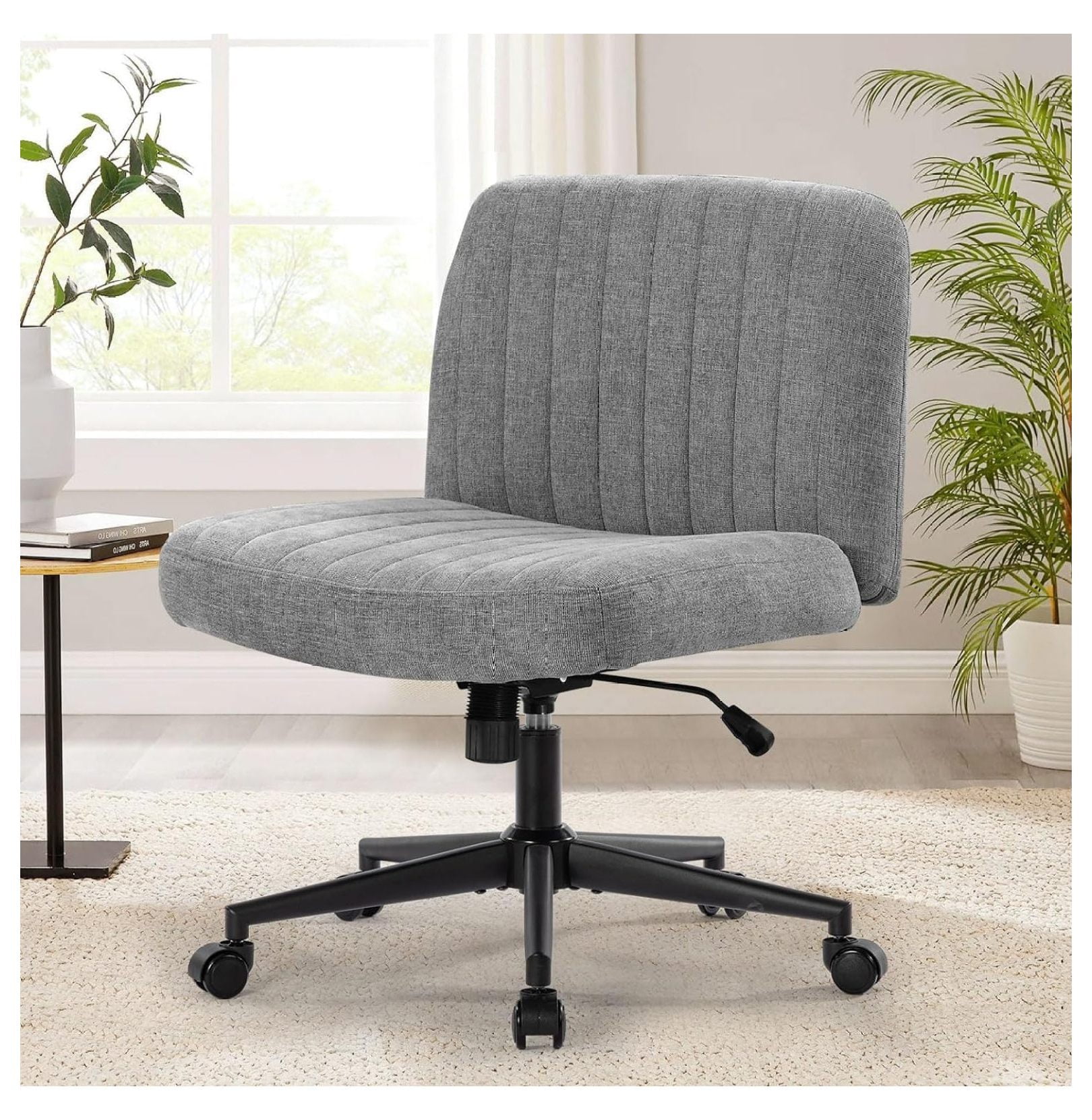 Armless Desk Chair, Criss Cross Chair with Wheels, Fabric Padded Desk Chair, Modern Swivel ...
