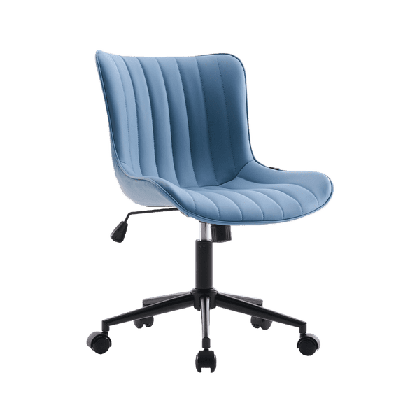 Kidol & Shellder Armless Desk Chair, Soft Faux Leather Swivel Office Task Chair, Blue