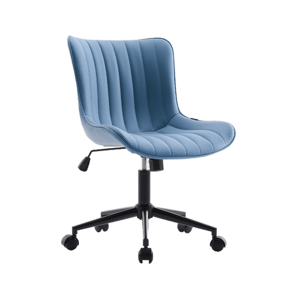 Kidol & Shellder Armless Desk Chair, Soft Faux Leather Swivel Office Task Chair, Blue