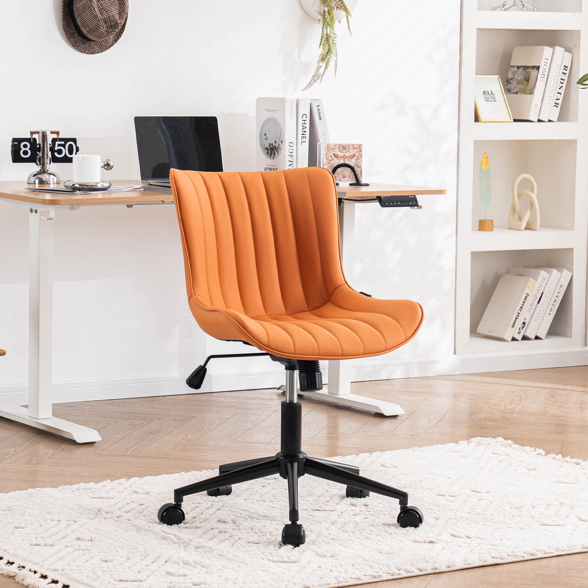 Armless Desk Chair, Kidol & Shellder Soft Faux Leather Swivel Office