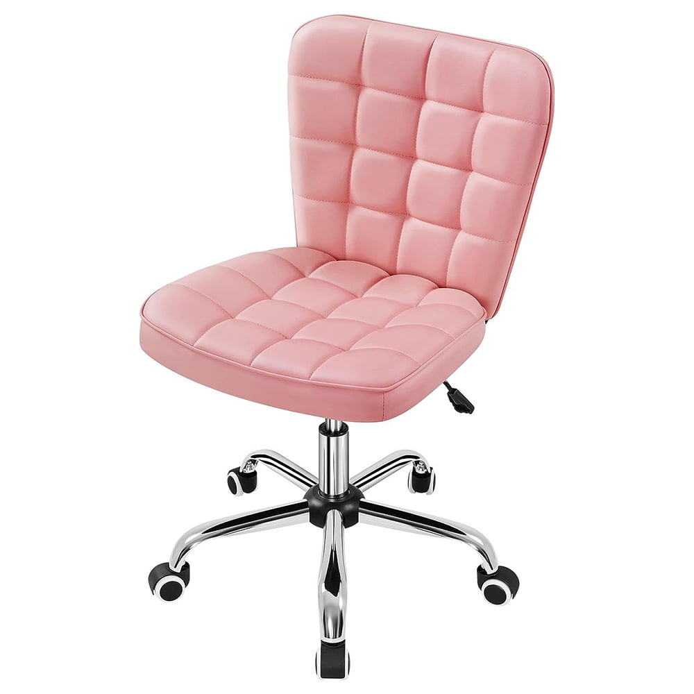 Chic Armless Task Chair, Tufted Faux Leather Desk Chair with Durable ...