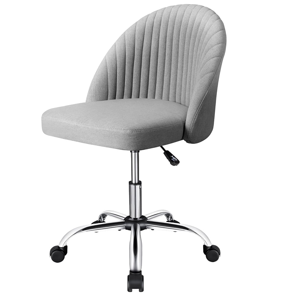 Armless Desk Chair, Twill Upholstered Vanity Chair, Adjustable MidBack