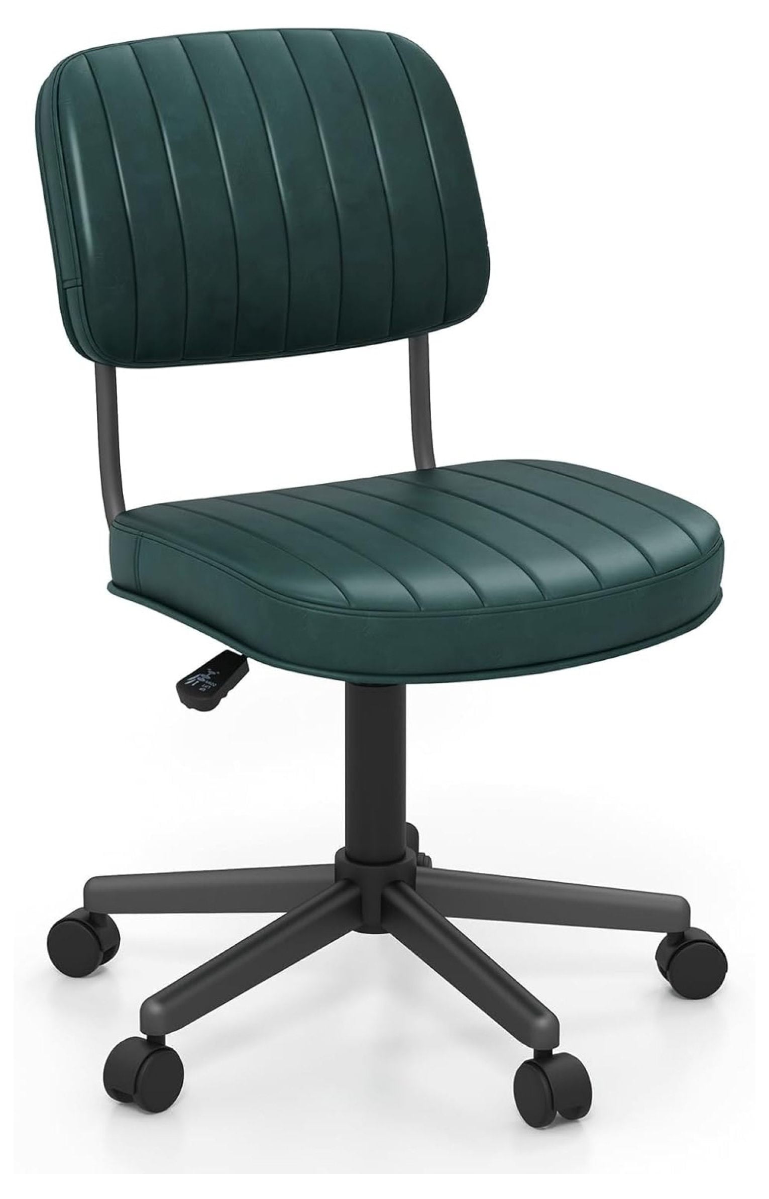 Armless Desk Chair with Wheels, PU Leather Computer Task Chair with Low
