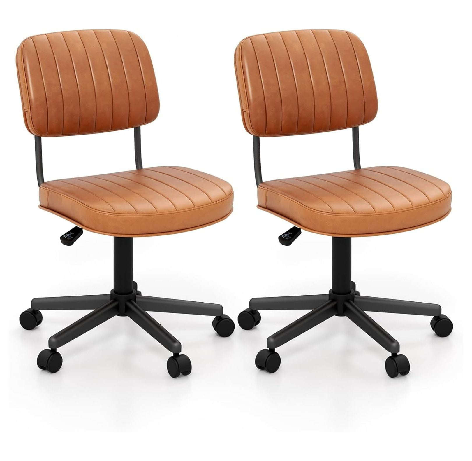 Armless Desk Chair with Wheels, PU Leather Computer Task Chair with Low