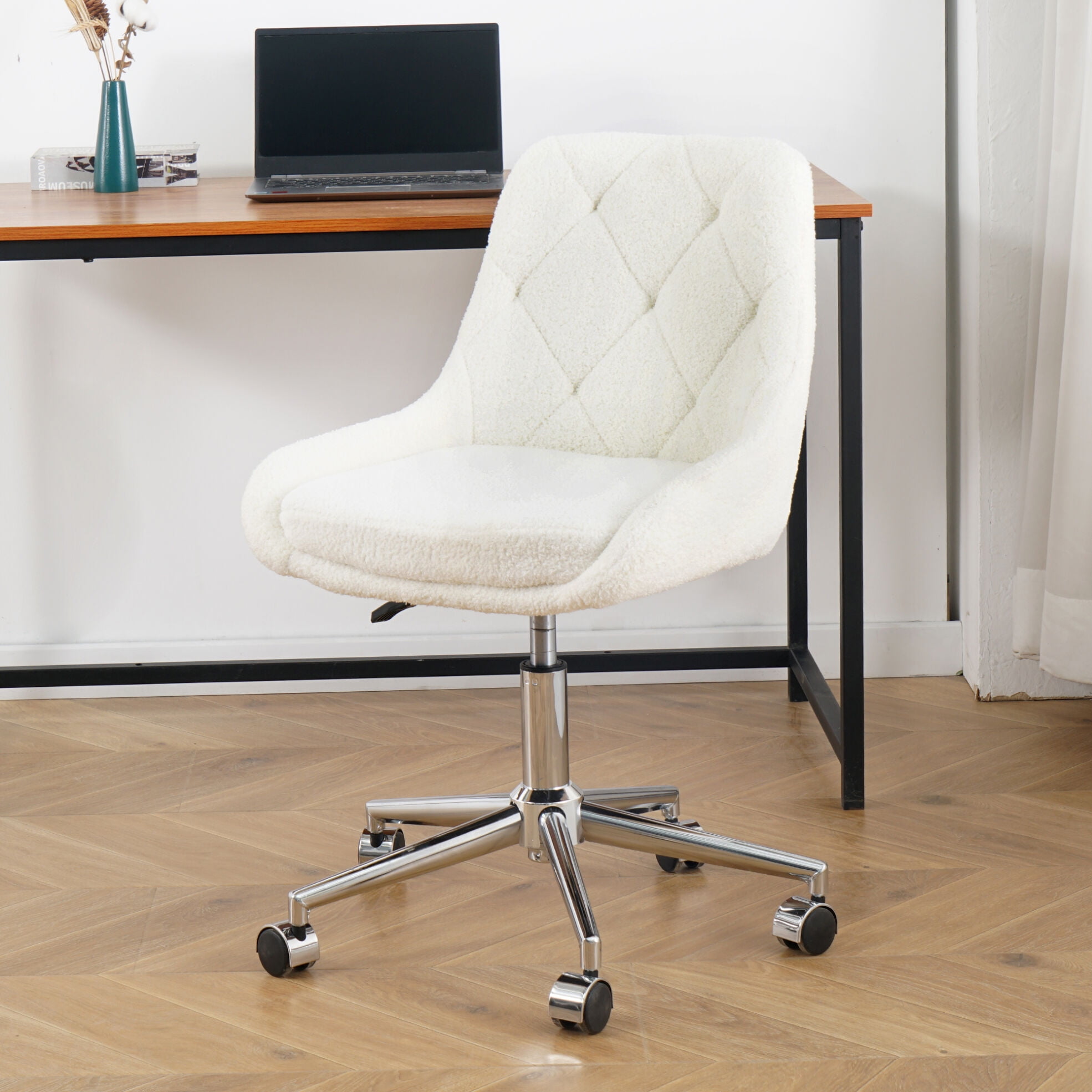 Armless Desk Chairs with Wheels Comfy Upholstered Desk Chair with Wide Seat and Backrest Height Adjustable Computer Task Chairs for Home Base