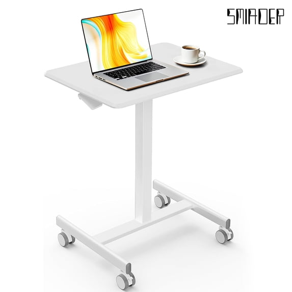 Smiaoer Overbed Bedside Table, Mobile Standing Desk Adjustable Height, Small Rolling Laptop Computer with Wheels for Hospital Office Bedroom